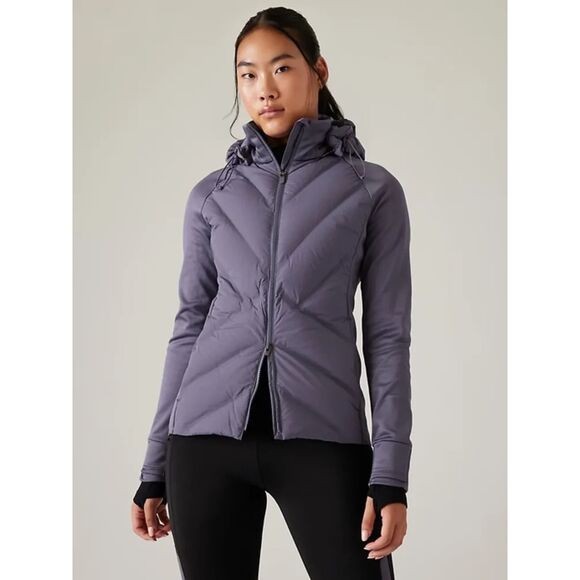 Athleta Inlet Jacket Nightfall Purple Size Medium Hood Insulated Puffer Stretch - Picture 1 of 12